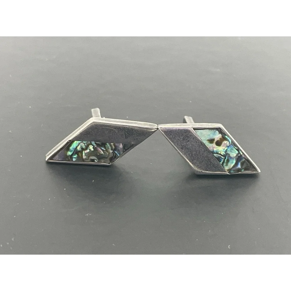 Vintage‎ Taxco Sterling Cufflinks Inlaid Abalone Mexico 925 Silver MCM Modernist